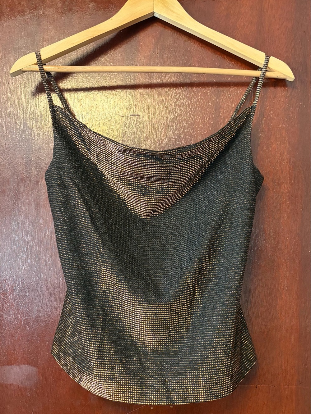 Women’s Metallic Black Cowl Neck Tank Top